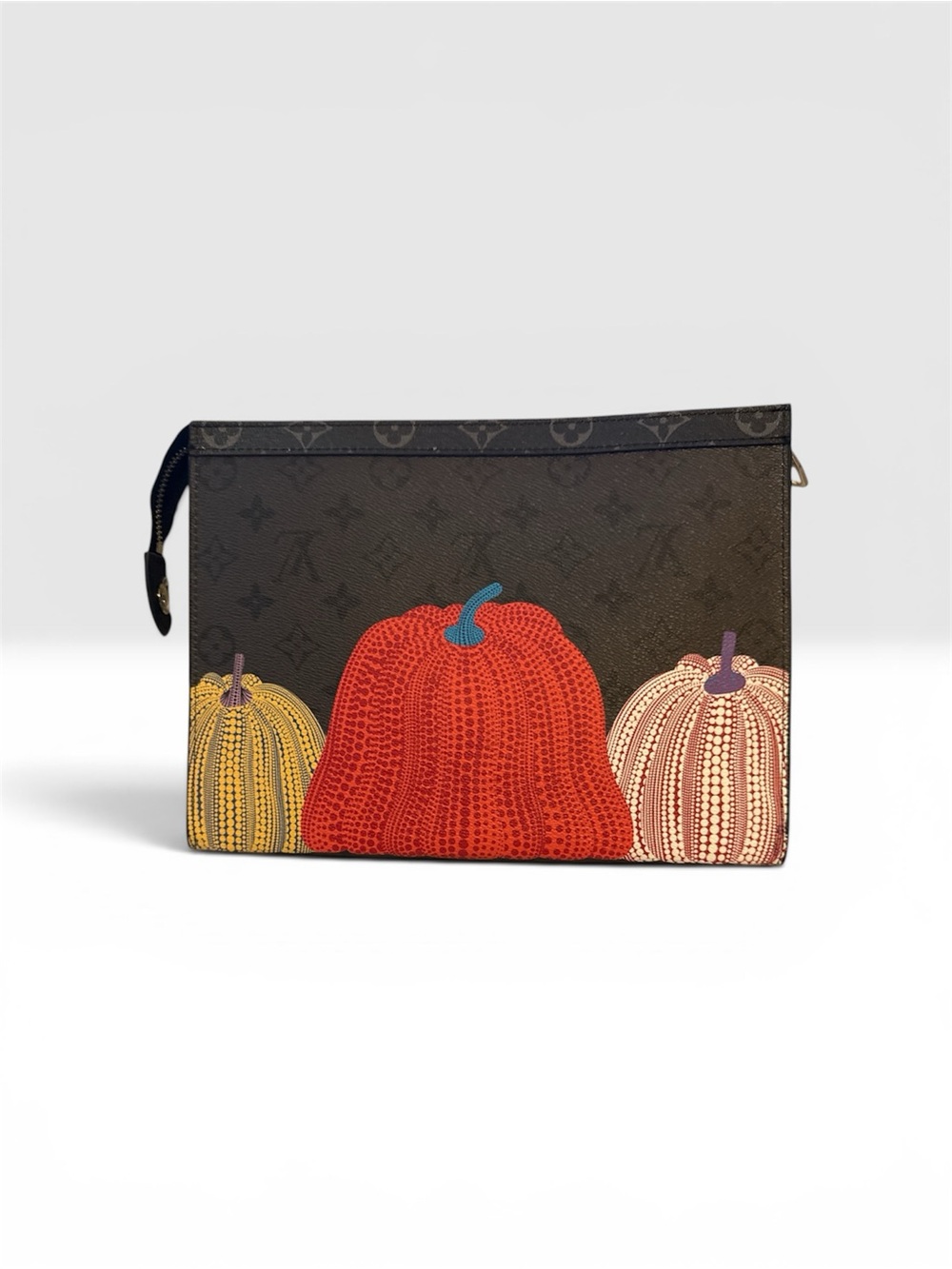 Monogram  Pumpkin Pouch - Black with Red & Yellow Pumpkins